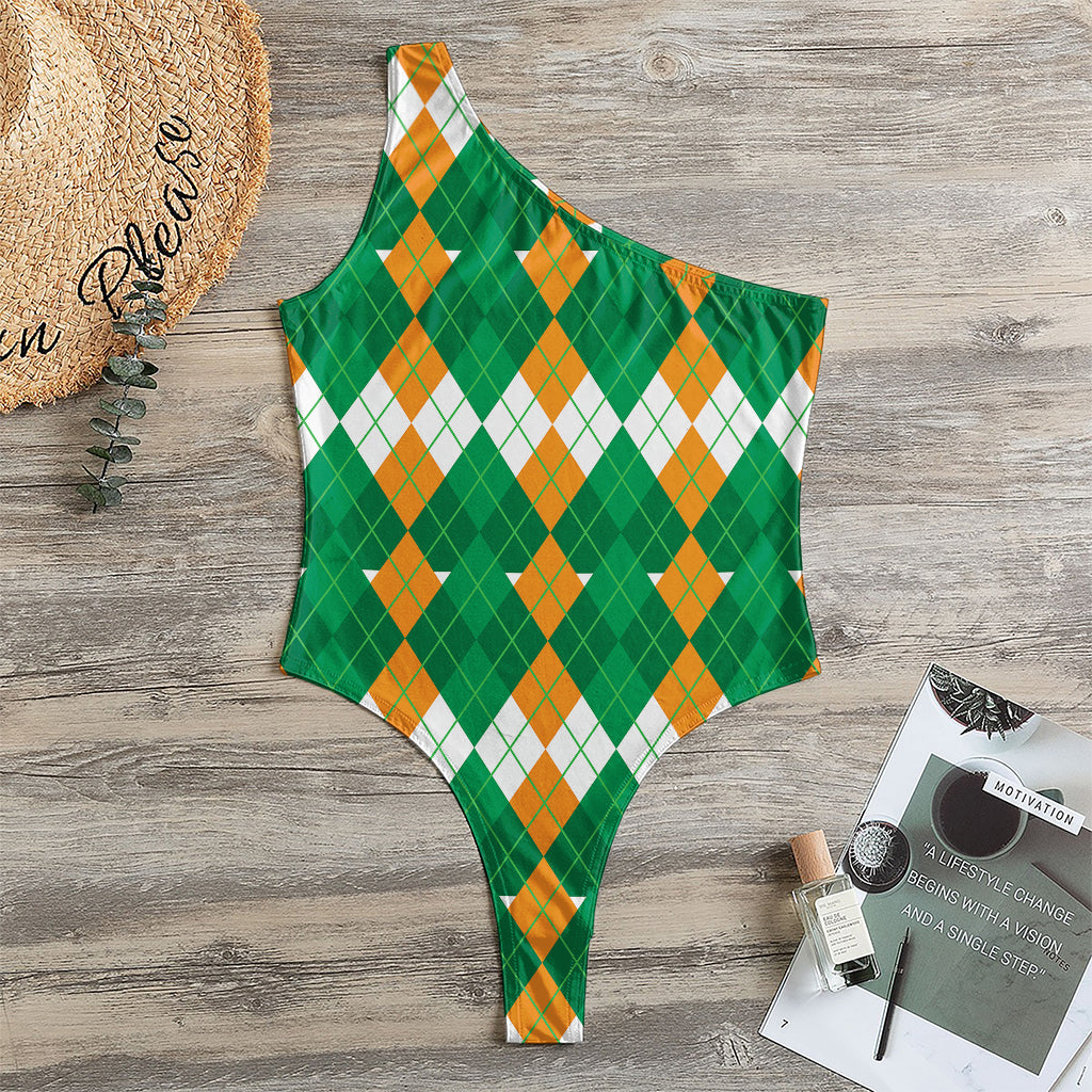 Irish Themed Argyle Pattern Print One Shoulder Bodysuit