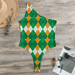 Irish Themed Argyle Pattern Print One Shoulder Bodysuit