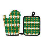 Irish Themed Argyle Pattern Print Oven Mitt And Pot Holder Set