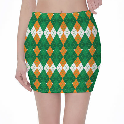 Irish Themed Argyle Pattern Print Pencil Mini Skirt