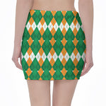 Irish Themed Argyle Pattern Print Pencil Mini Skirt