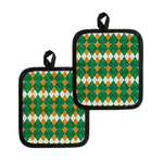 Irish Themed Argyle Pattern Print Pot Holders