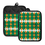 Irish Themed Argyle Pattern Print Pot Holders With Pocket