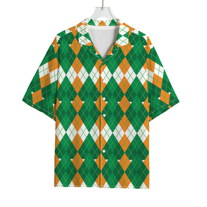 Irish Themed Argyle Pattern Print Rayon Hawaiian Shirt