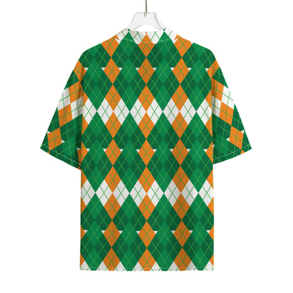 Irish Themed Argyle Pattern Print Rayon Hawaiian Shirt