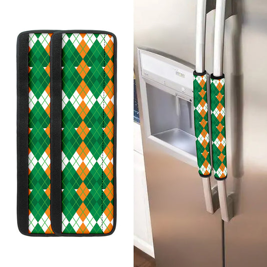 Irish Themed Argyle Pattern Print Refrigerator Handle Covers