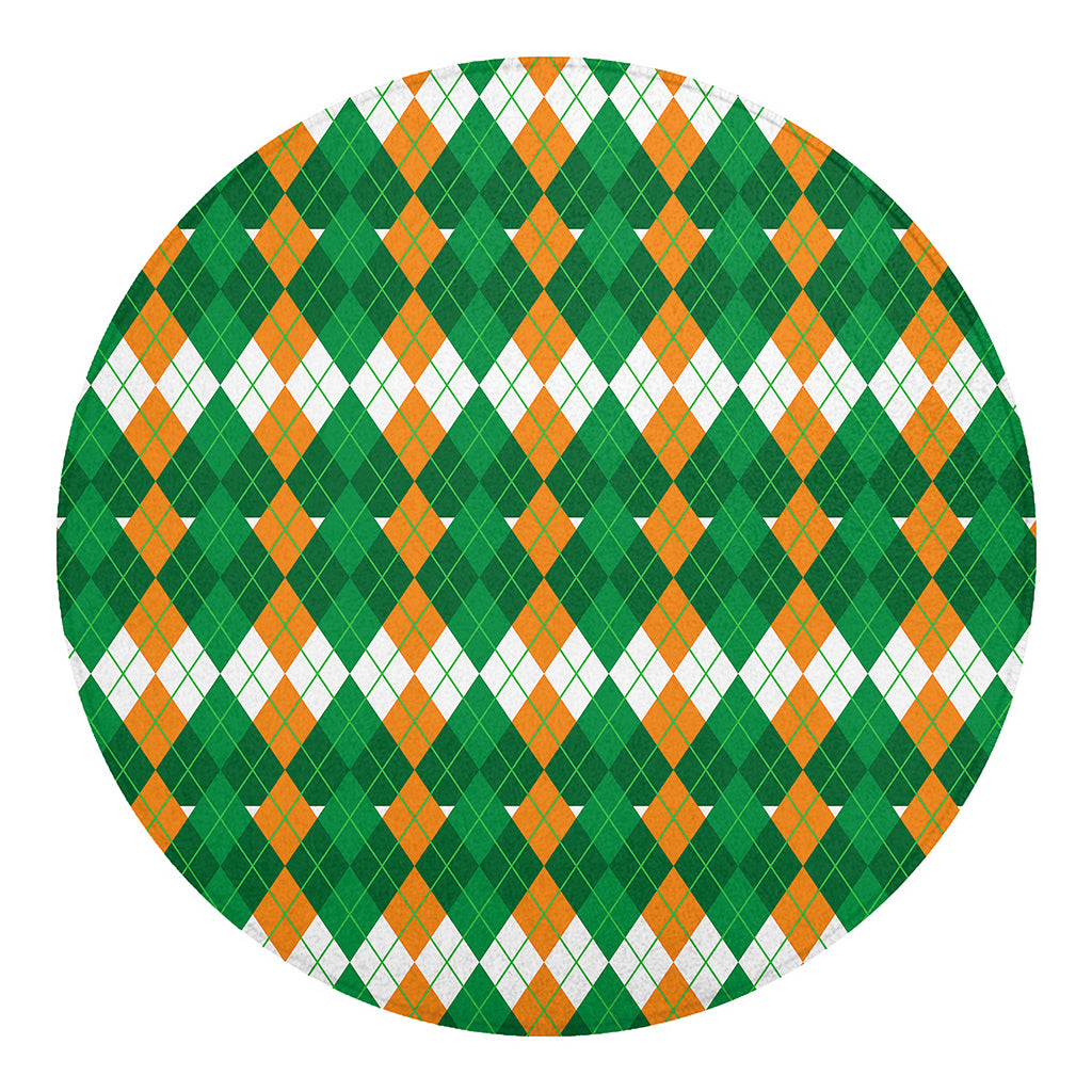 Irish Themed Argyle Pattern Print Round Blanket