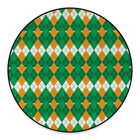 Irish Themed Argyle Pattern Print Round Floor Mat