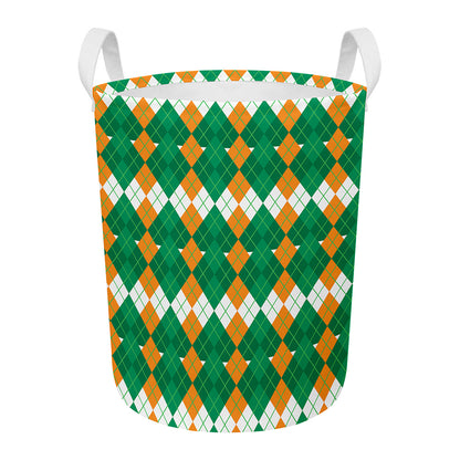 Irish Themed Argyle Pattern Print Round Laundry Basket