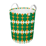 Irish Themed Argyle Pattern Print Round Laundry Basket