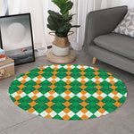 Irish Themed Argyle Pattern Print Round Rug