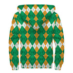 Irish Themed Argyle Pattern Print Sherpa Lined Zip Up Hoodie