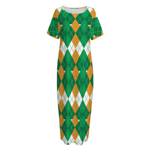 Irish Themed Argyle Pattern Print Short Sleeve Long Nightdress