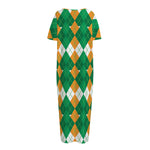 Irish Themed Argyle Pattern Print Short Sleeve Long Nightdress