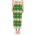Irish Themed Argyle Pattern Print Side Slit Maxi Skirt