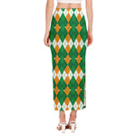 Irish Themed Argyle Pattern Print Side Slit Maxi Skirt