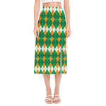 Irish Themed Argyle Pattern Print Side Slit Midi Skirt