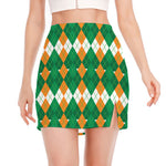 Irish Themed Argyle Pattern Print Side Slit Mini Skirt
