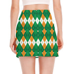 Irish Themed Argyle Pattern Print Side Slit Mini Skirt