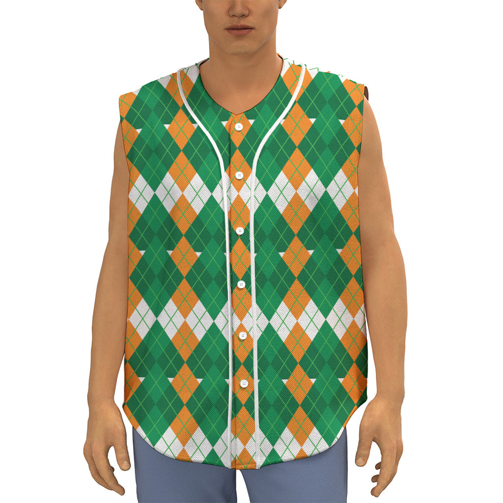 Irish Themed Argyle Pattern Print Sleeveless Baseball Jersey