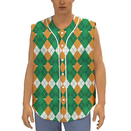 Irish Themed Argyle Pattern Print Sleeveless Baseball Jersey