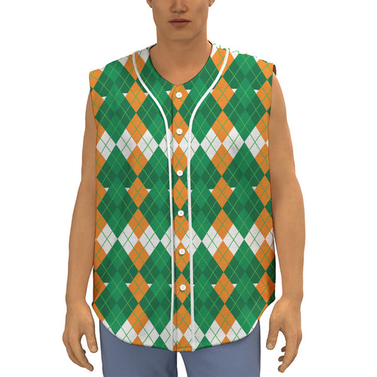 Irish Themed Argyle Pattern Print Sleeveless Baseball Jersey