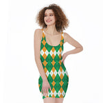 Irish Themed Argyle Pattern Print Sleeveless Bodycon Dress