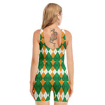 Irish Themed Argyle Pattern Print Sleeveless One Piece Swimsuit
