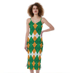 Irish Themed Argyle Pattern Print Slim Fit Midi Cami Dress