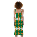 Irish Themed Argyle Pattern Print Slim Fit Midi Cami Dress