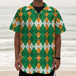 Irish Themed Argyle Pattern Print Textured Short Sleeve Shirt