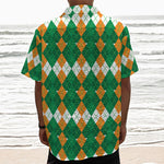 Irish Themed Argyle Pattern Print Textured Short Sleeve Shirt