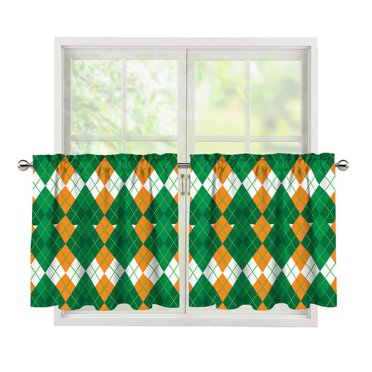 Irish Themed Argyle Pattern Print Tier Curtains