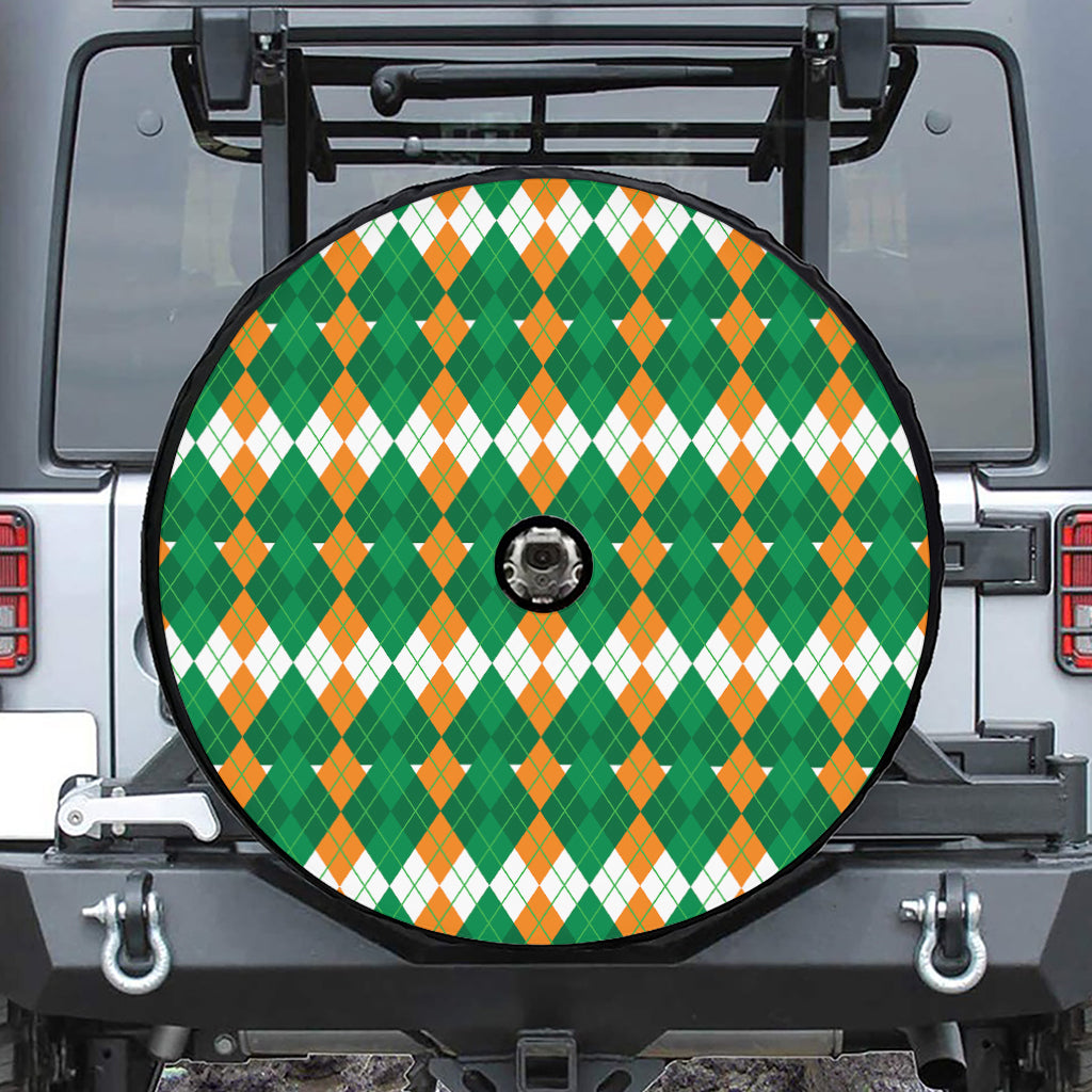 Irish Themed Argyle Pattern Print Tire Cover With Camera Hole