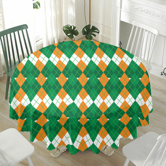 Irish Themed Argyle Pattern Print Waterproof Round Tablecloth