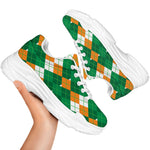 Irish Themed Argyle Pattern Print White Chunky Shoes