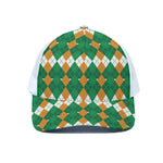 Irish Themed Argyle Pattern Print White Mesh Trucker Cap