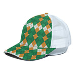 Irish Themed Argyle Pattern Print White Mesh Trucker Cap