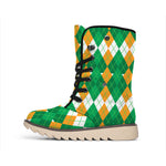Irish Themed Argyle Pattern Print Winter Boots