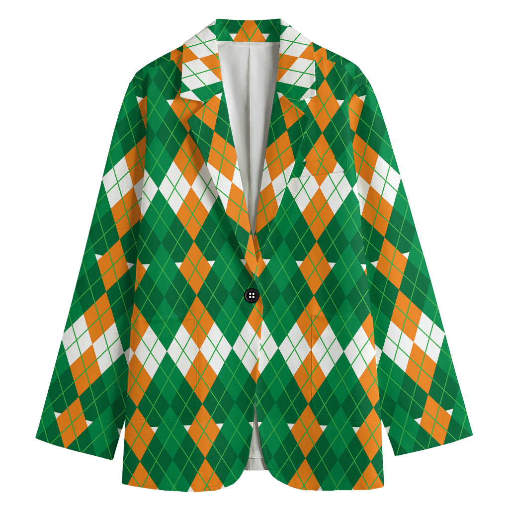 Irish Themed Argyle Pattern Print Women's Blazer
