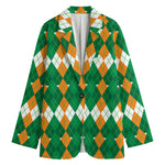 Irish Themed Argyle Pattern Print Women's Blazer