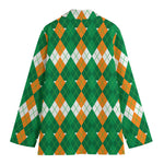Irish Themed Argyle Pattern Print Women's Blazer