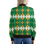 Irish Themed Argyle Pattern Print Women's Bomber Jacket