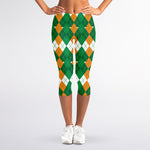 Irish Themed Argyle Pattern Print Women's Capri Leggings