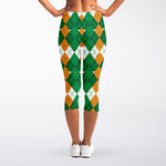 Irish Themed Argyle Pattern Print Women's Capri Leggings