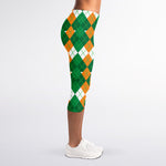 Irish Themed Argyle Pattern Print Women's Capri Leggings