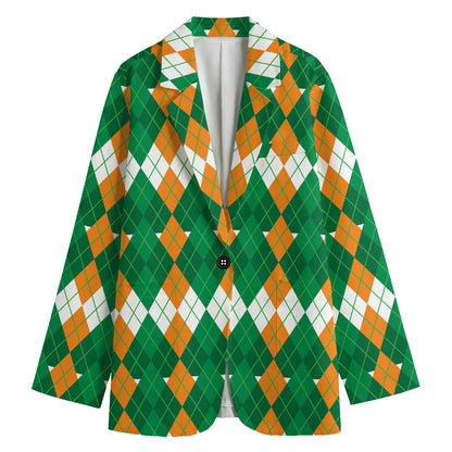 Irish Themed Argyle Pattern Print Women's Cotton Blazer
