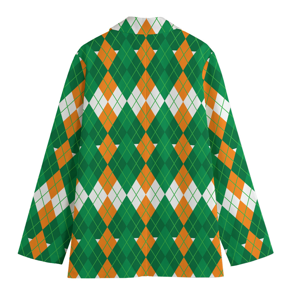 Irish Themed Argyle Pattern Print Women's Cotton Blazer