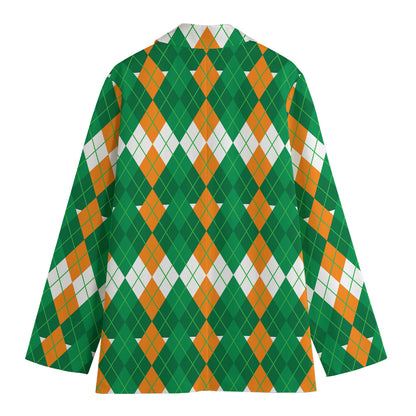 Irish Themed Argyle Pattern Print Women's Cotton Blazer