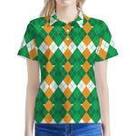 Irish Themed Argyle Pattern Print Women's Polo Shirt